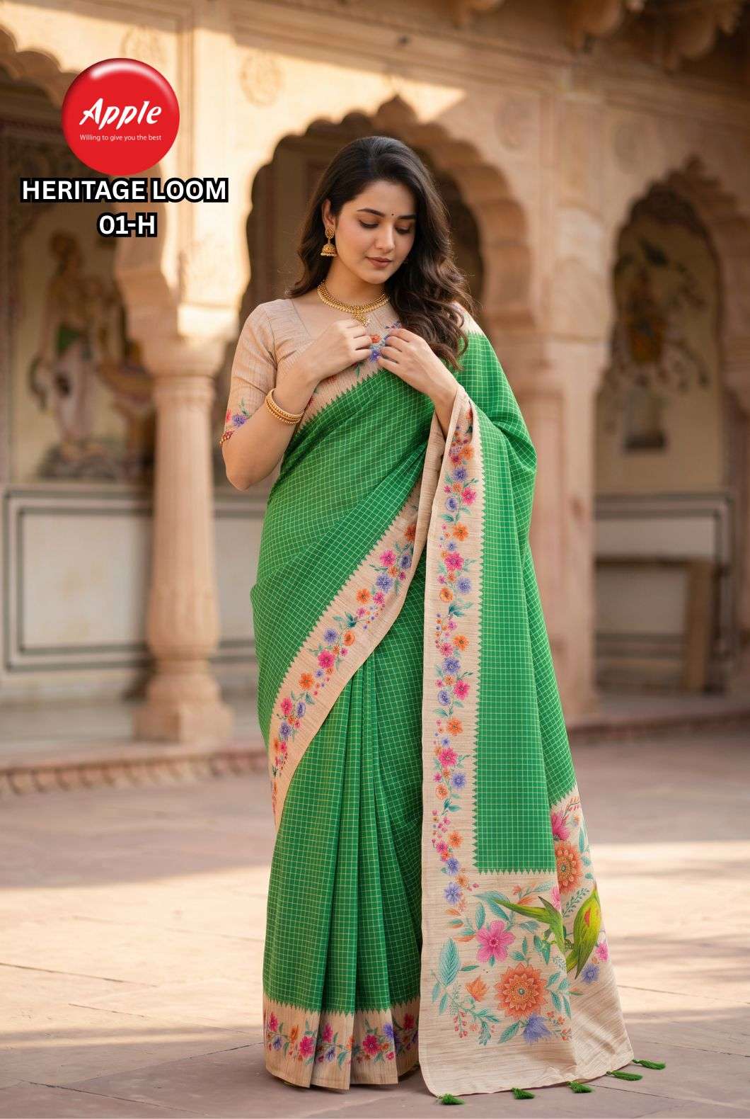 APPLE HERITAGE LOOM VOL 1 SOFT SILK FABRIC WITH BEAUTIFUL CHECK PATTEN ON SAREE BEST RATE